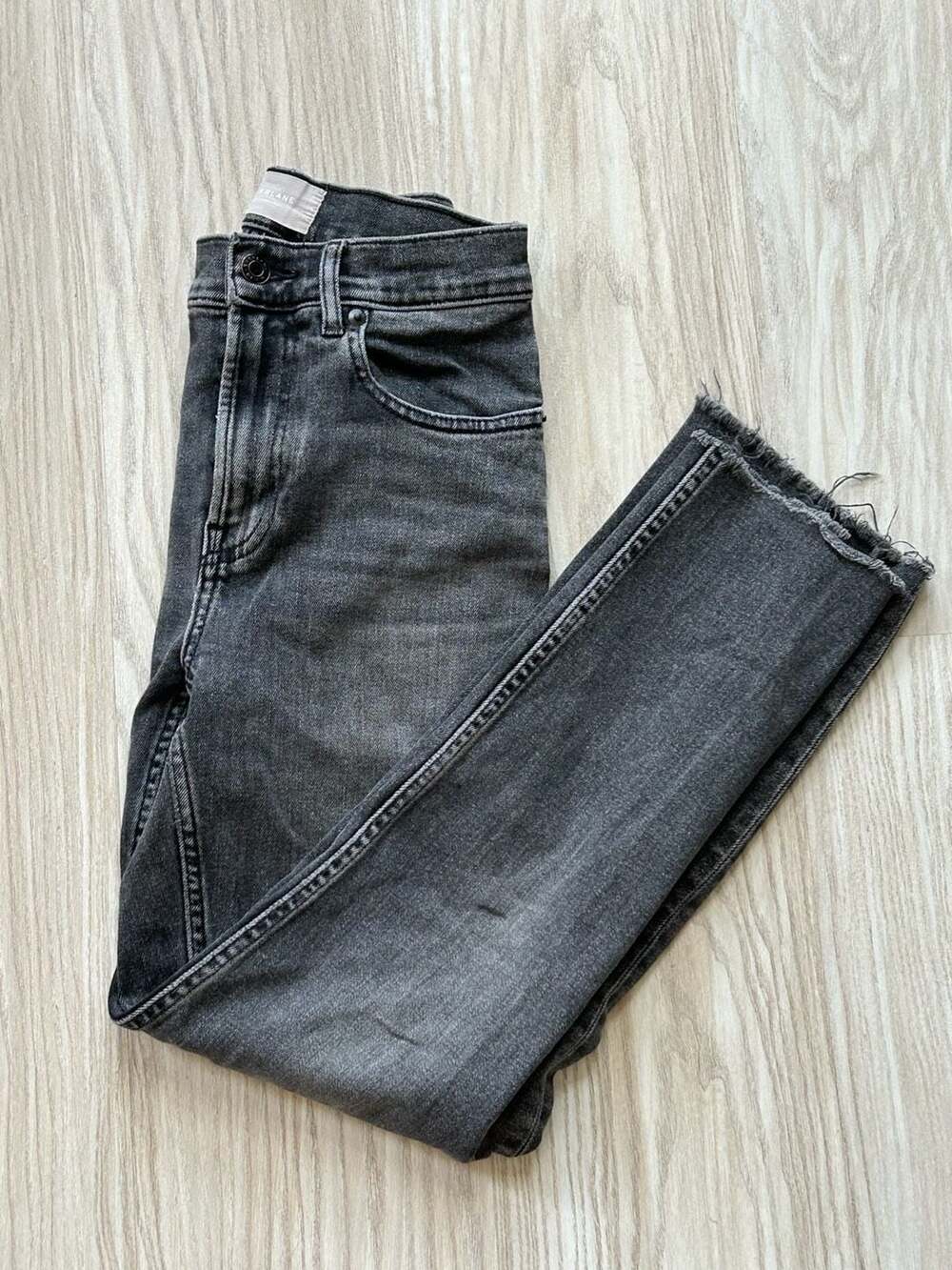 Everlane The Cheeky Straight Leg Jeans in Washed Black Raw Hem